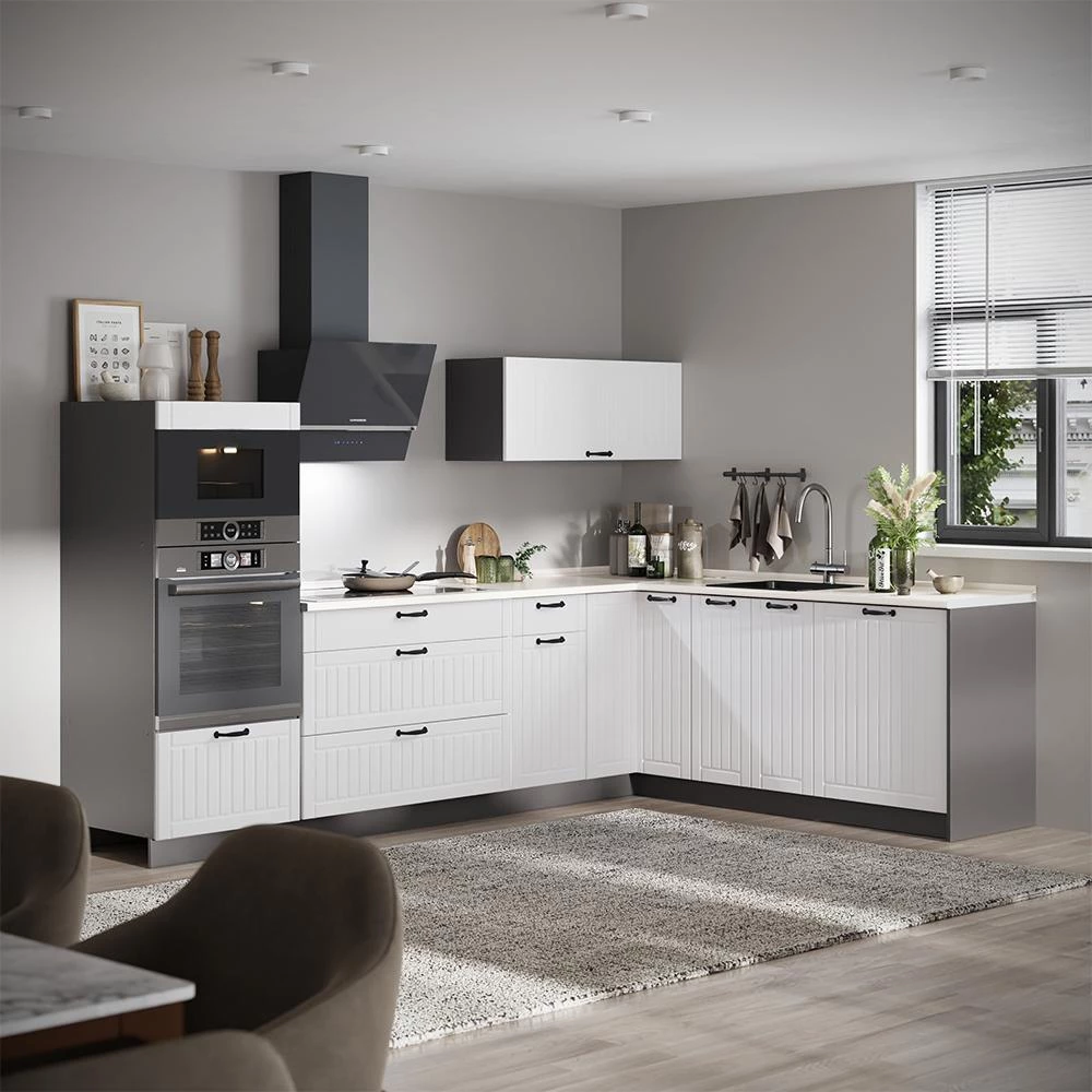 Cuisine en angle Fame-Line Blanc campagne/Anthracite 287 x 207 cm, PT Anthracite Vicco