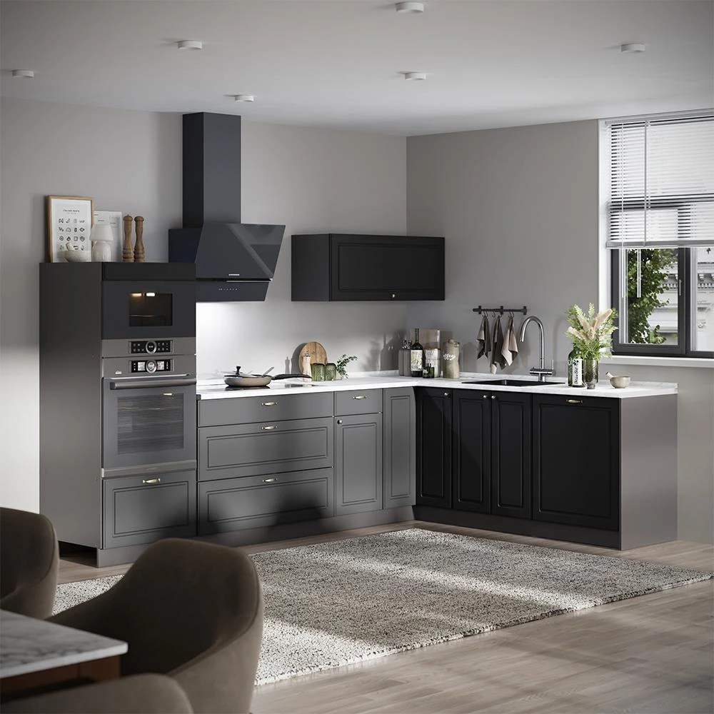 Cucina angolare completa Fame-Line Oro-antracite country/Antracite 287 x 207 cm senza piano di lavoro Vicco