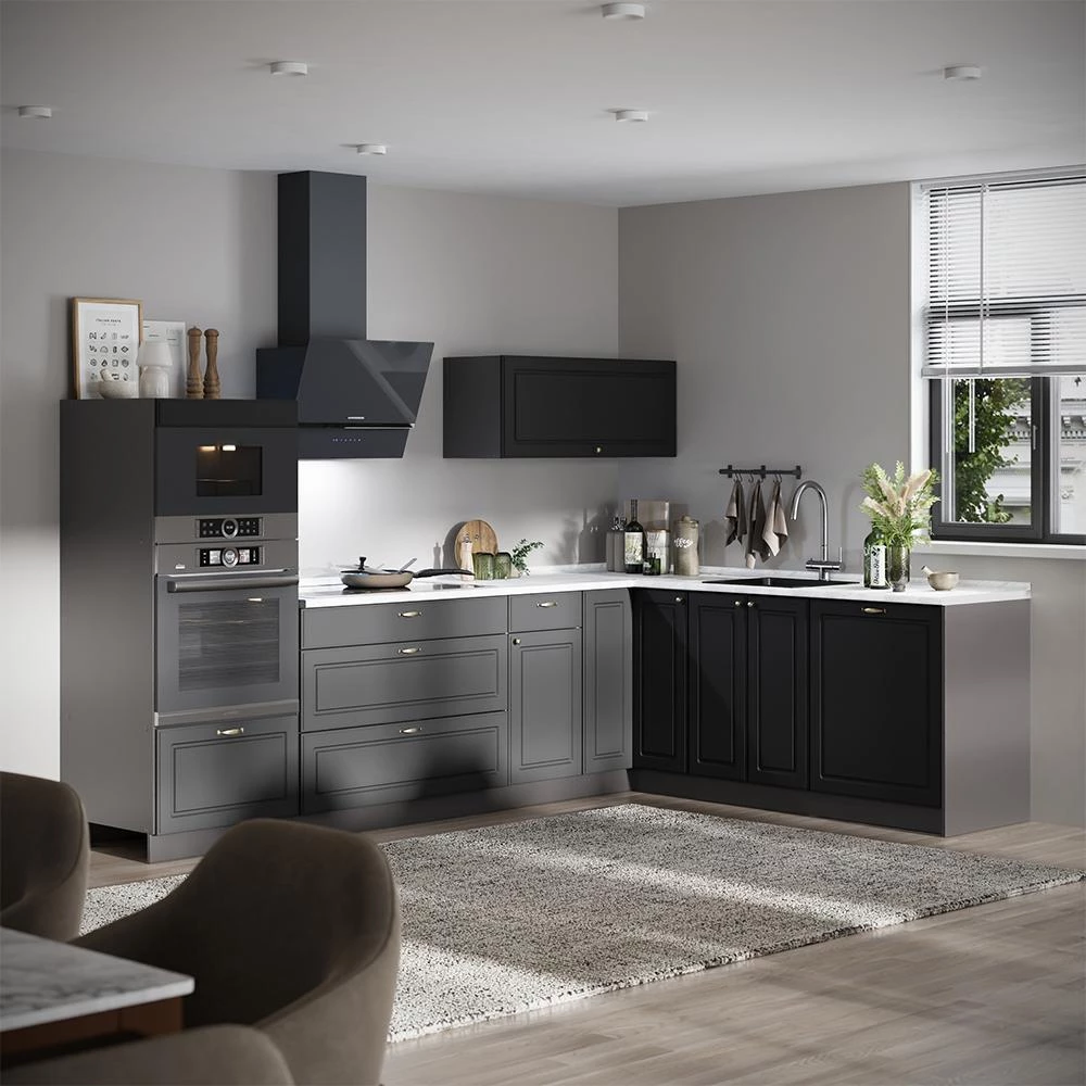 Cucina angolare completa Fame-Line Oro-antracite country/Antracite 287 x 207 cm piano di lavoro Rovere dorato Vicco