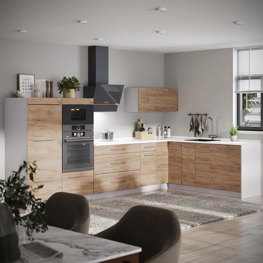 Cuisine en angle Fame-Line Chêne de force doré 347 x 207 cm, PT Anthracite Vicco