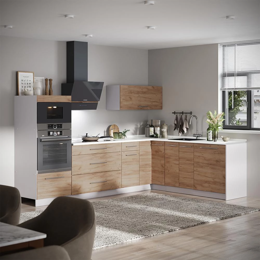 Cucina angolare completa Fame-Line Rovere dorato/Bianco 287 x 207 cm senza piano di lavoro Vicco
