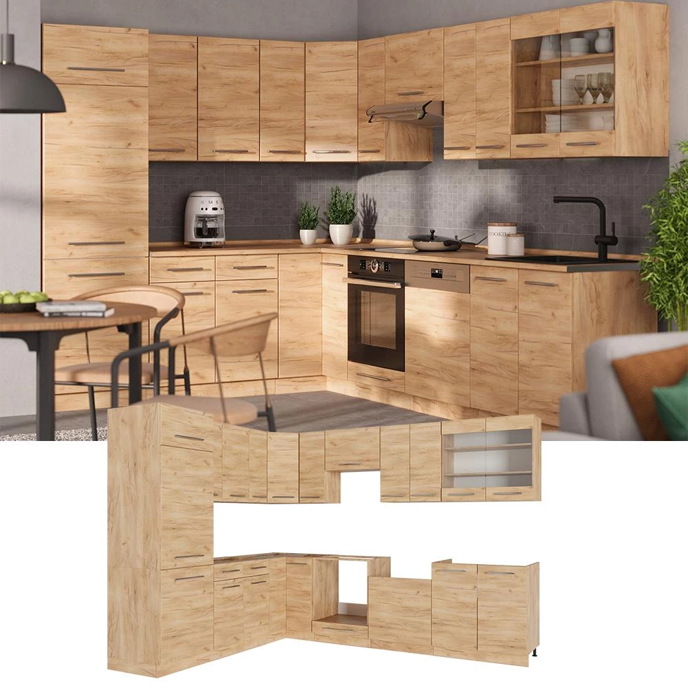 Cucina angolare completa Fame-Line Rovere dorato/Rovere dorato 287 x 227 cm senza piano di lavoro Vicco