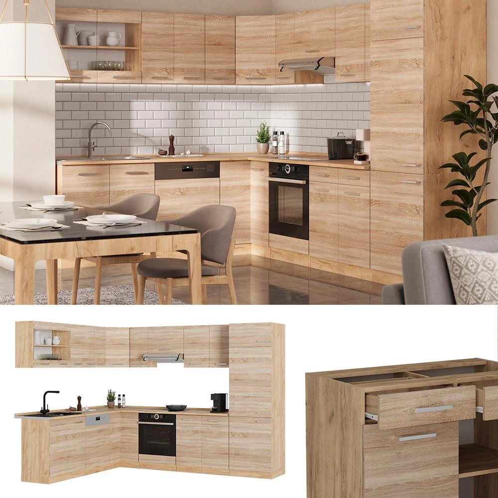 Hoekkeuken R-Line Sonoma/Goudkleurig Eiken 287 x 227 cm, WB Eik Vicco