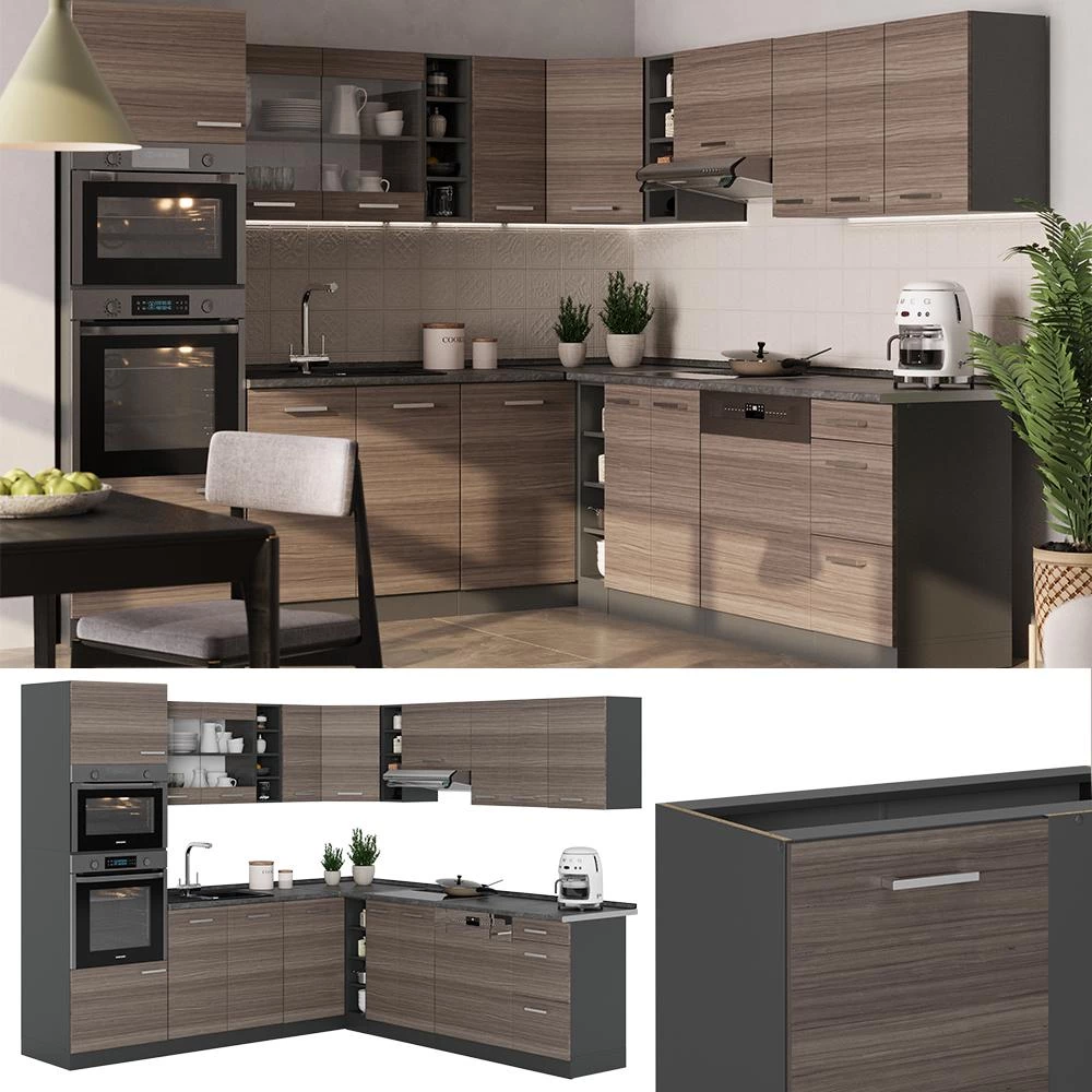 Cuisine en angle R-Line Gris noble/Anthracite 247 x 237 cm sans PT Vicco