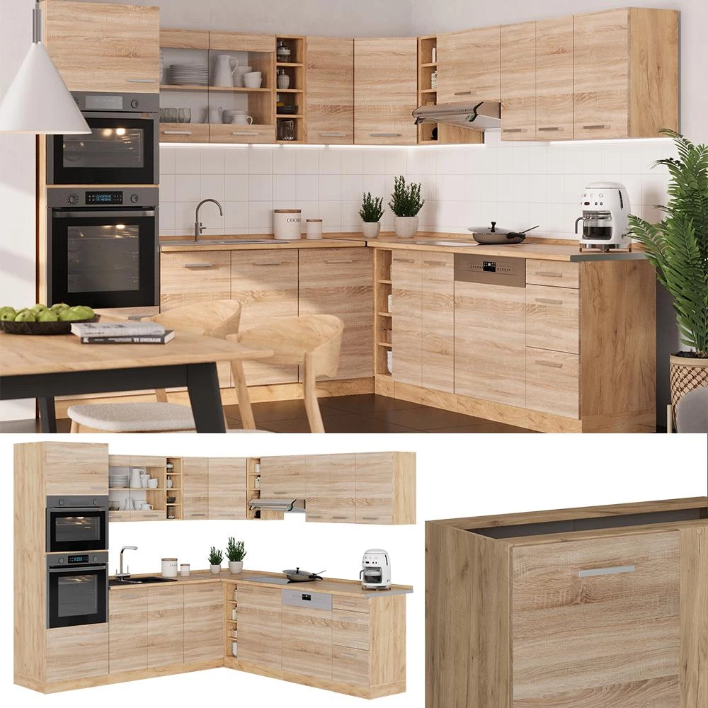 Eckküche R-Line Sonoma/Goldkraft Eiche 247 x 237 cm, AP Anthrazit Vicco