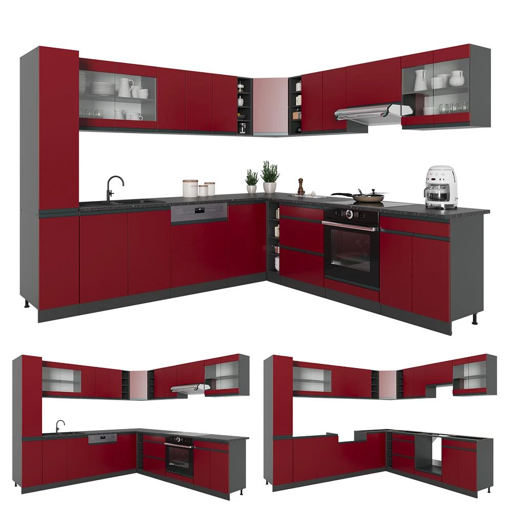 Hoekkeuken R-Line Rood/Antraciet 277 x 257 cm J-Shape, WB Antraciet Vicco