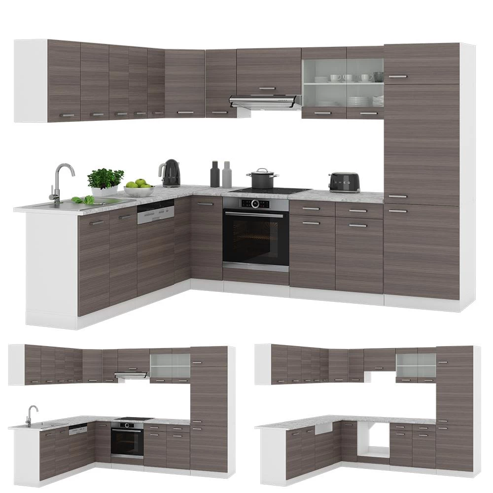Eckküche R-Line Edelgrau/Weiß 287 x 227 cm, AP Anthrazit Vicco