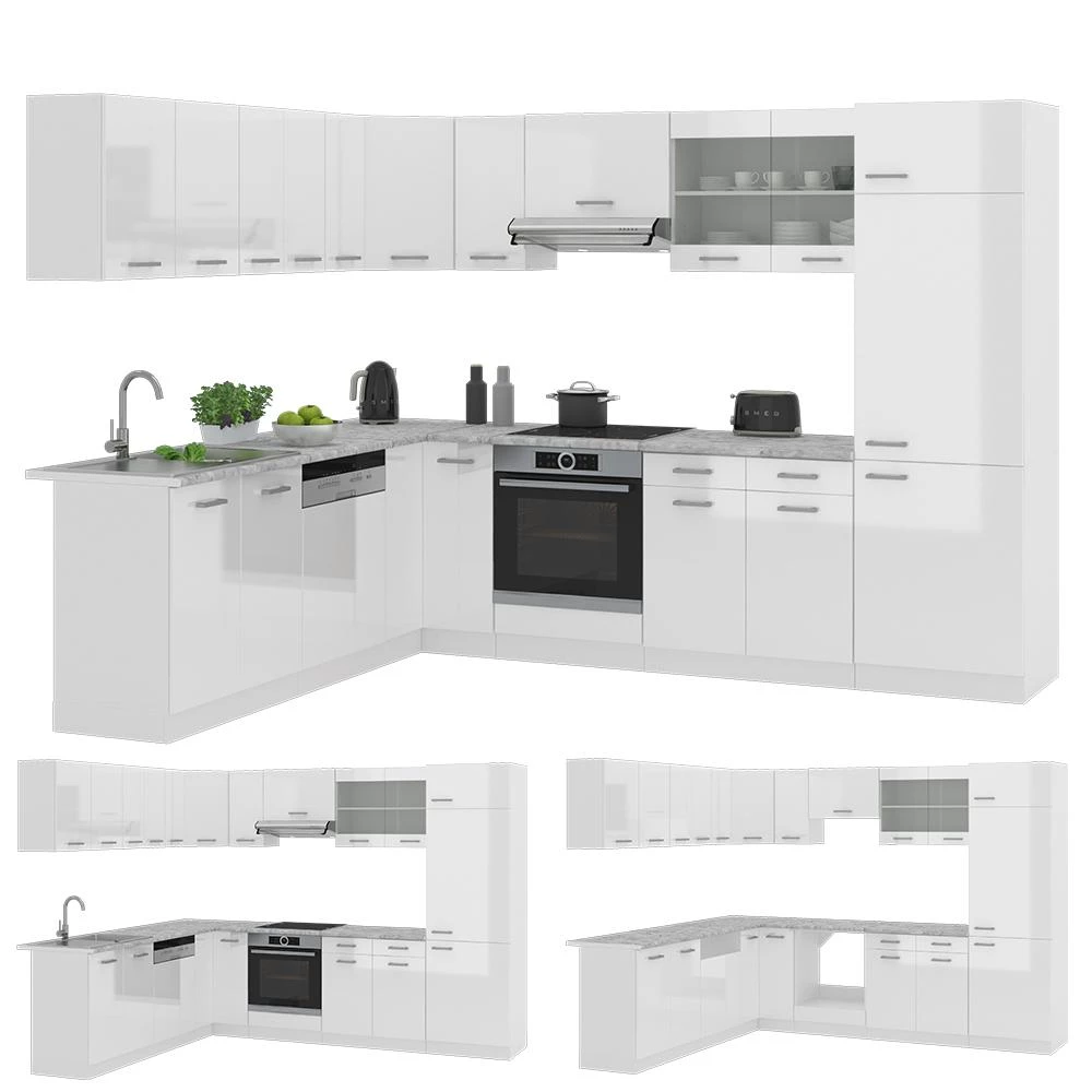 Eckküche R-Line Weiß Hochglanz/Weiß 287 x 227 cm, AP Anthrazit livinity®