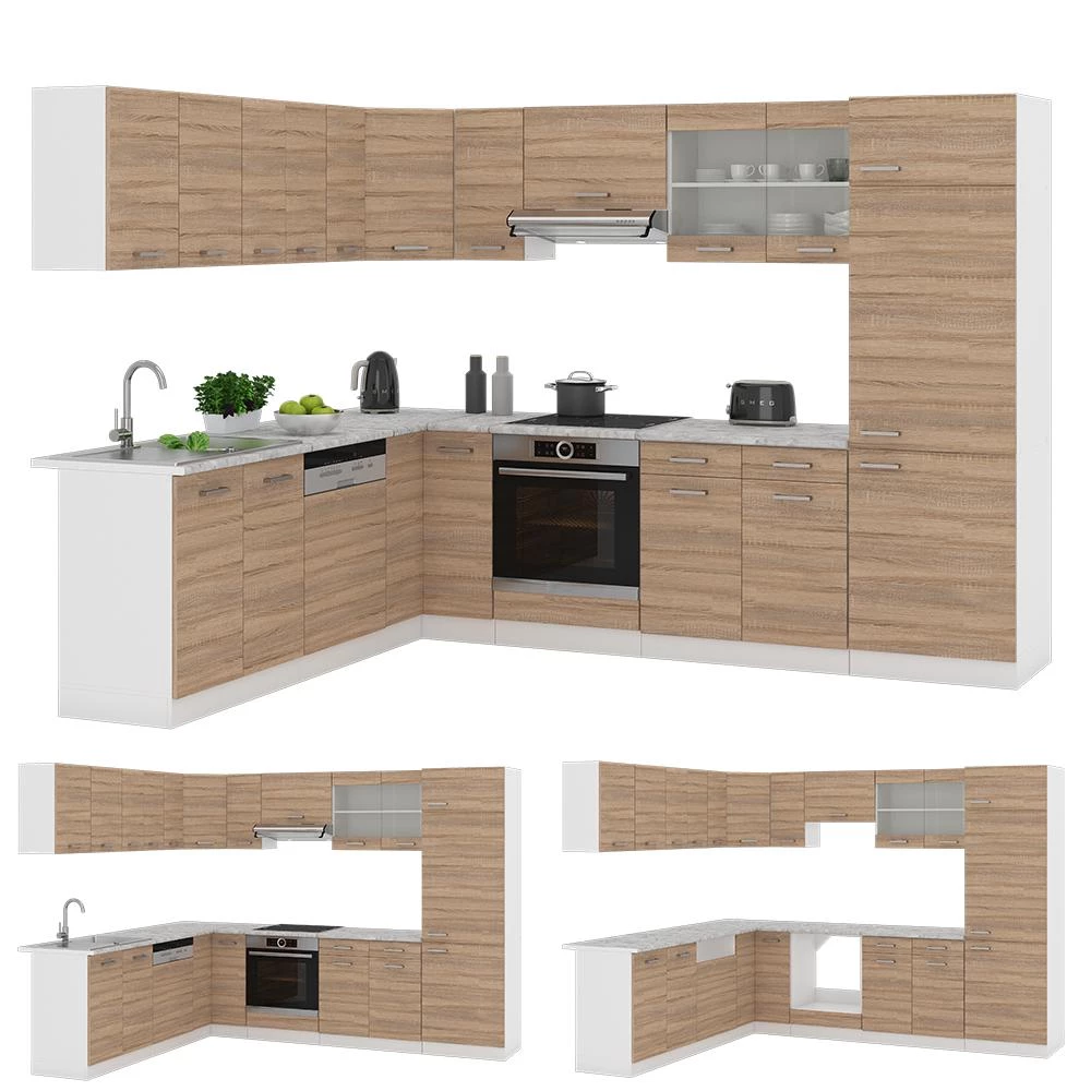 Eckküche R-Line Sonoma/Weiß 287 x 227 cm, AP Anthrazit livinity®