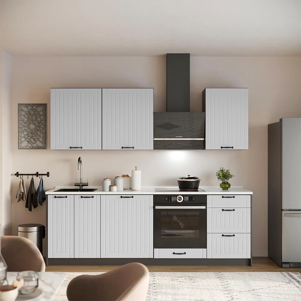 Spülenunterschrank Fame-Line Weiß Landhaus/Anthrazit 60 cm Arbeitsplatte Anthrazit Vicco