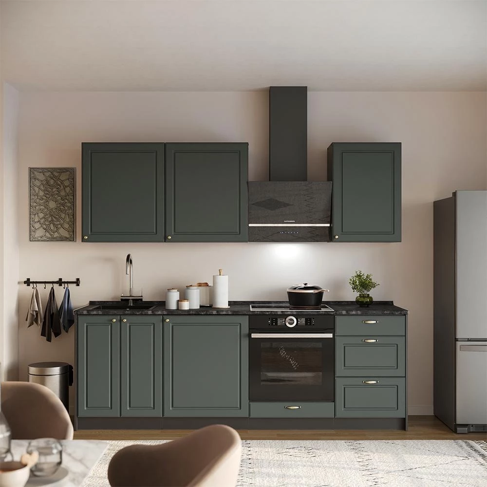 Spülenunterschrank Fame-Line Grün-Gold Landhaus/Anthrazit 60 cm Arbeitsplatte Anthrazit Vicco