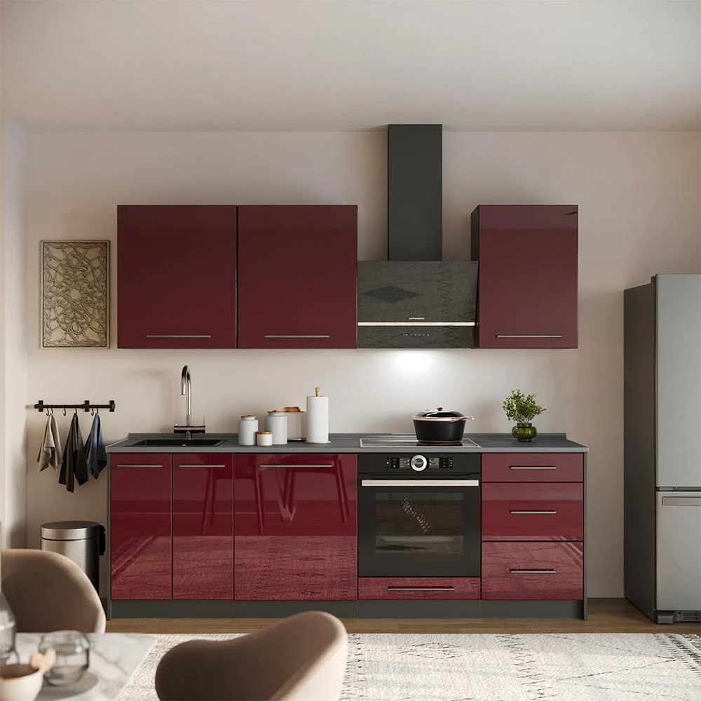 Meuble bas de cuisine Fame-Line Rouge bordeaux Haute brillance/Anthracite 60cm 1 porte sans plan de travail Vicco