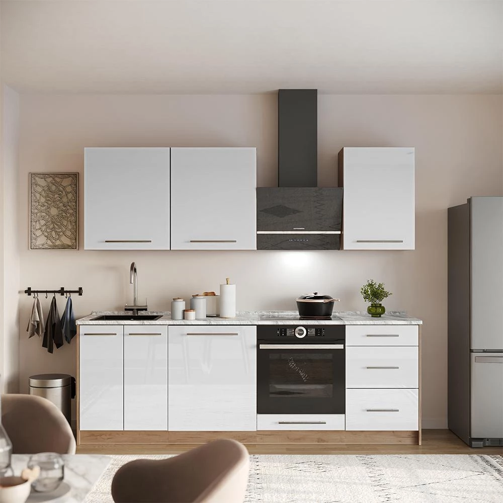 Wastafelkast Fame-Line Wit Hoogglans/Goudkleurig Eiken 60 cm Vicco