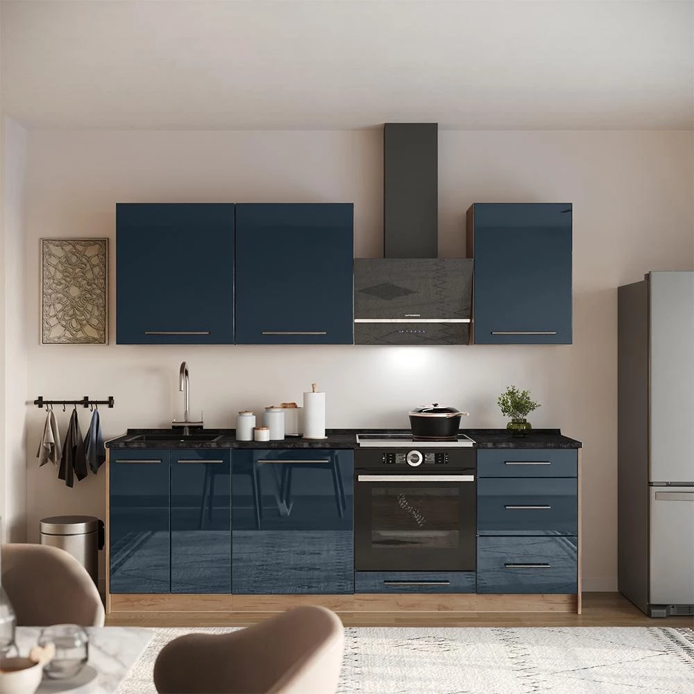 Wastafelkast Fame-Line Donkerblauw hoogglans/Goudkleurig Eiken 60 cm Vicco