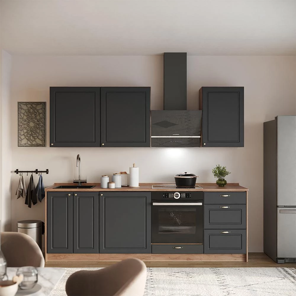 Spülenunterschrank Fame-Line Anthrazit-Gold Landhaus/Goldkraft Eiche 60 cm Arbeitsplatte Marmor Vicco