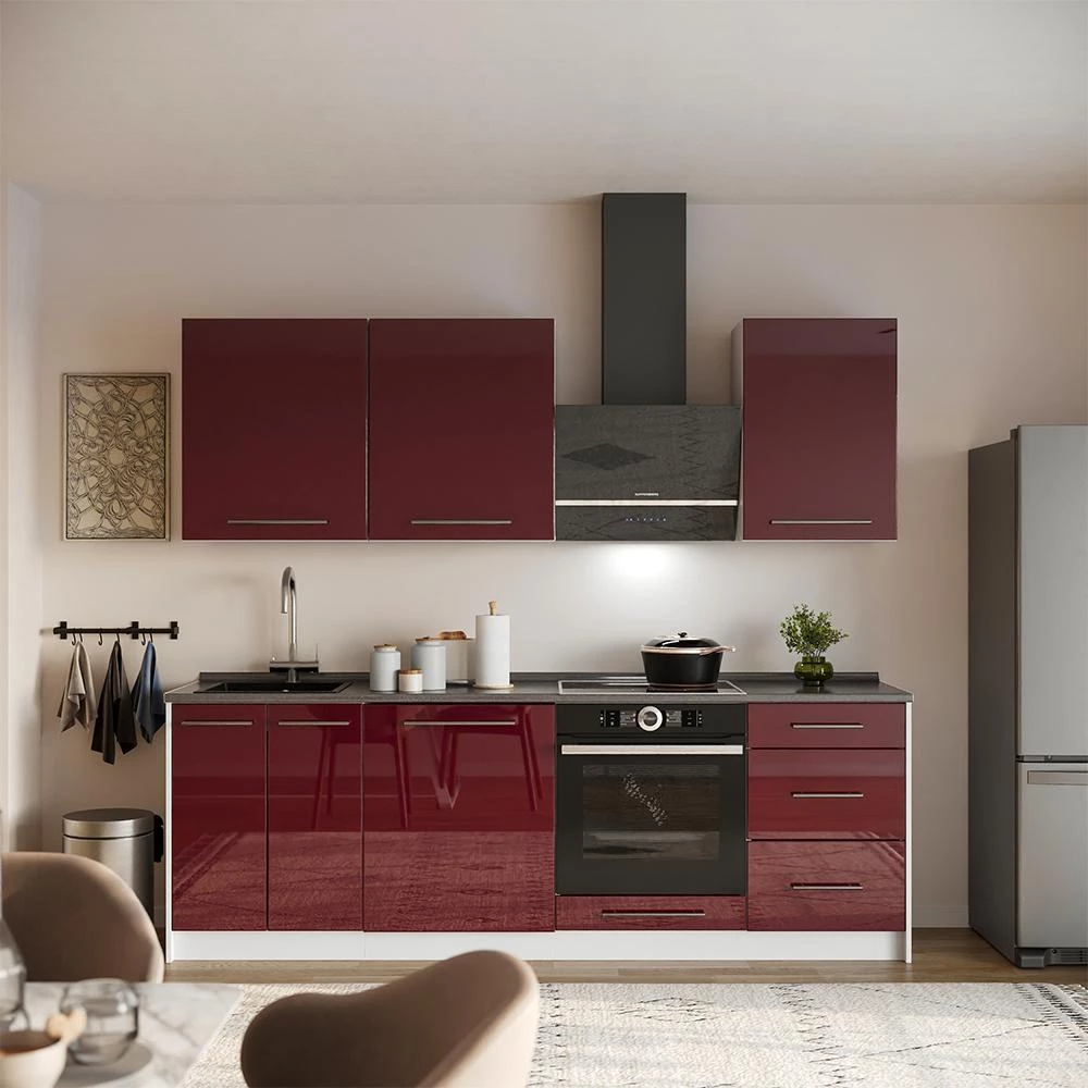 Spülenunterschrank Fame-Line Bordeaux Hochglanz/Weiß 60 cm Arbeitsplatte Goldkraft Eiche Vicco