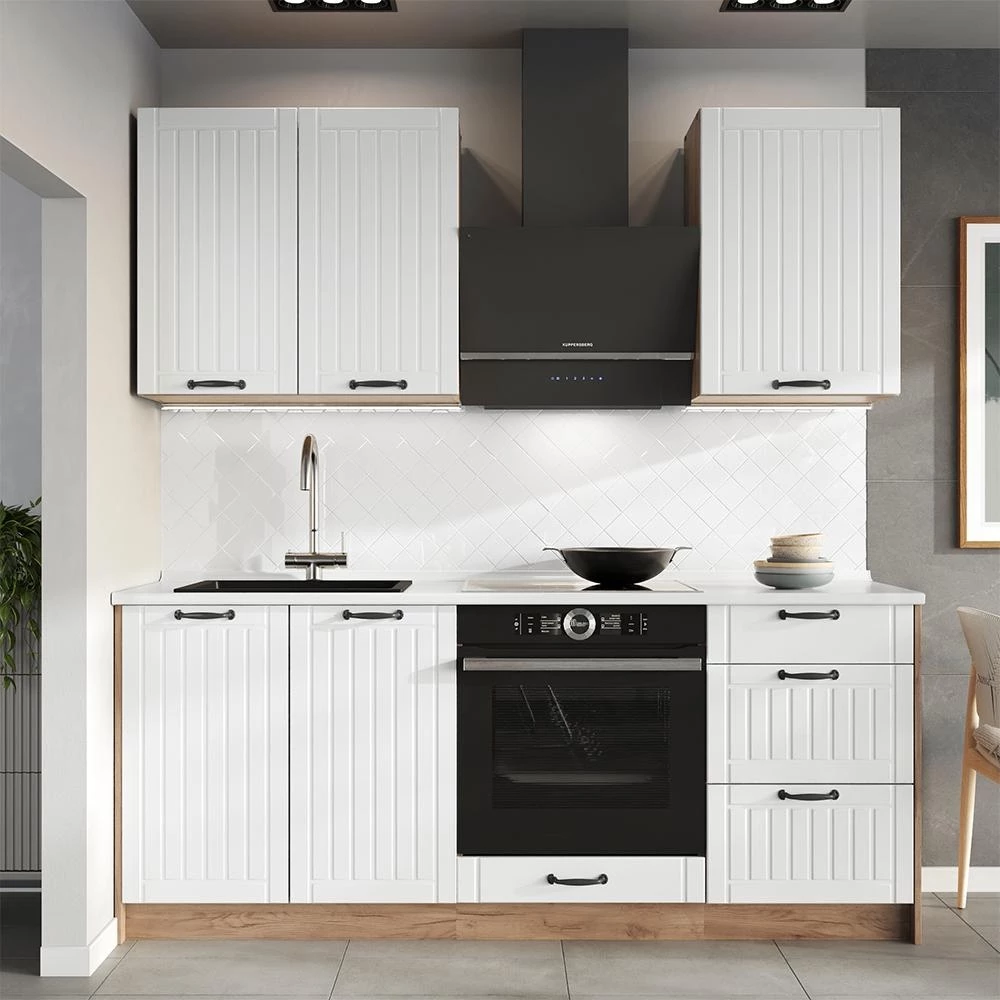 Spülenunterschrank Fame-Line Weiß Landhaus/Goldkraft Eiche 100 cm Arbeitsplatte Goldkraft Eiche Vicco