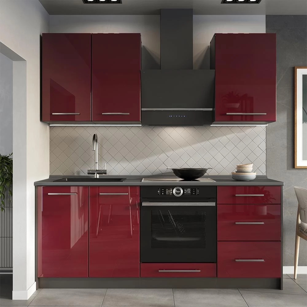 Spülenunterschrank Fame-Line Bordeaux Hochglanz/Anthrazit 100 cm Arbeitsplatte Marmor Vicco