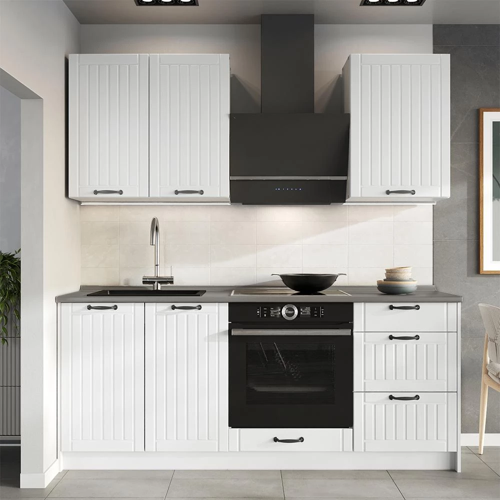 Spülenunterschrank Fame-Line Weiß Landhaus/Weiß 100 cm Arbeitsplatte Goldkraft Eiche Vicco