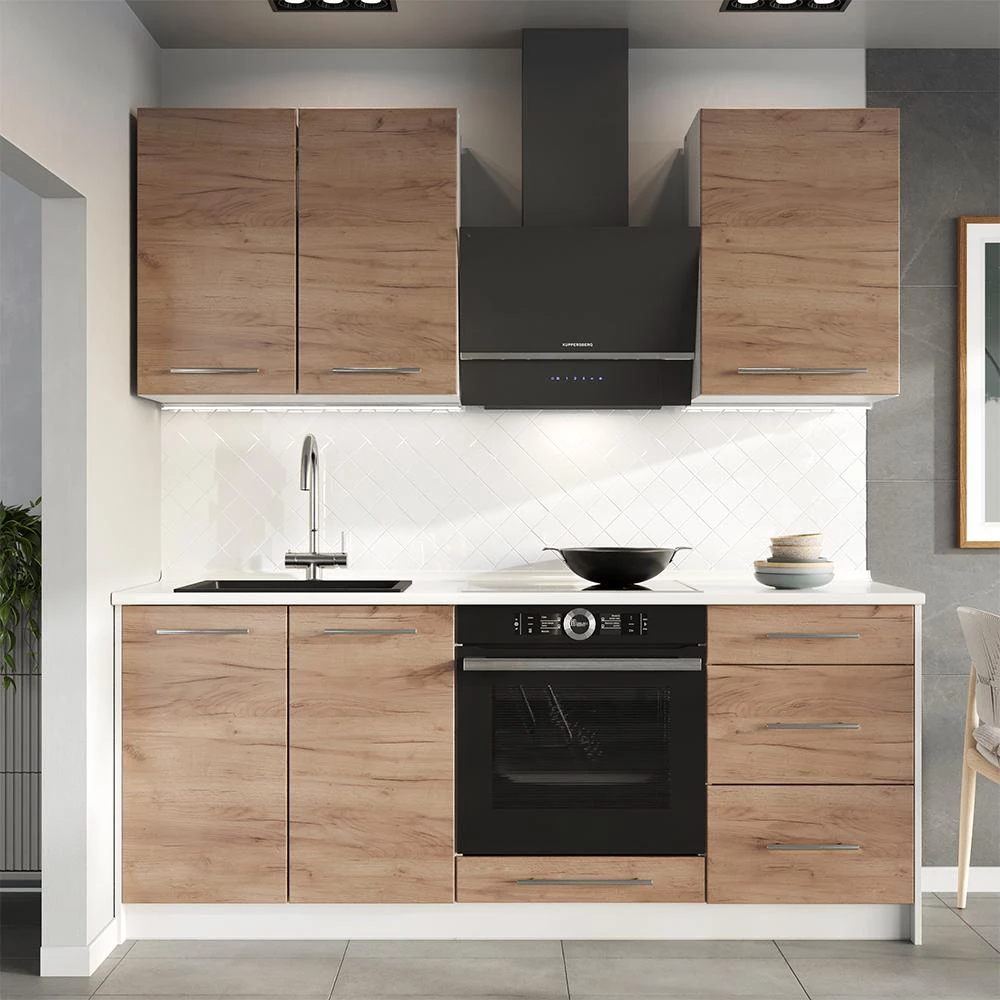 Spülenunterschrank Fame-Line Goldkraft Eiche/Weiß 100 cm Arbeitsplatte Marmor Vicco