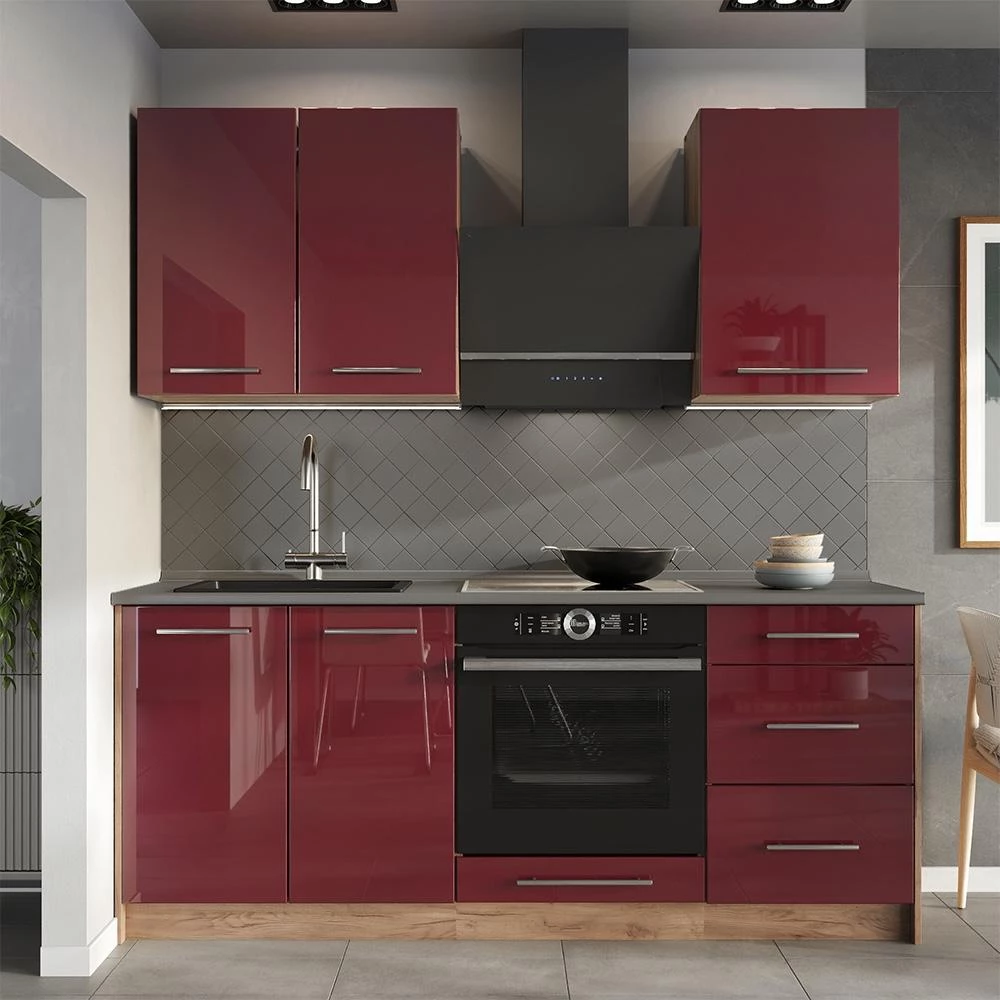 Wastafelkast Fame-Line Bordeauxrode hoogglans/Goudkleurig Eiken 100 cm zonder werkblad Vicco
