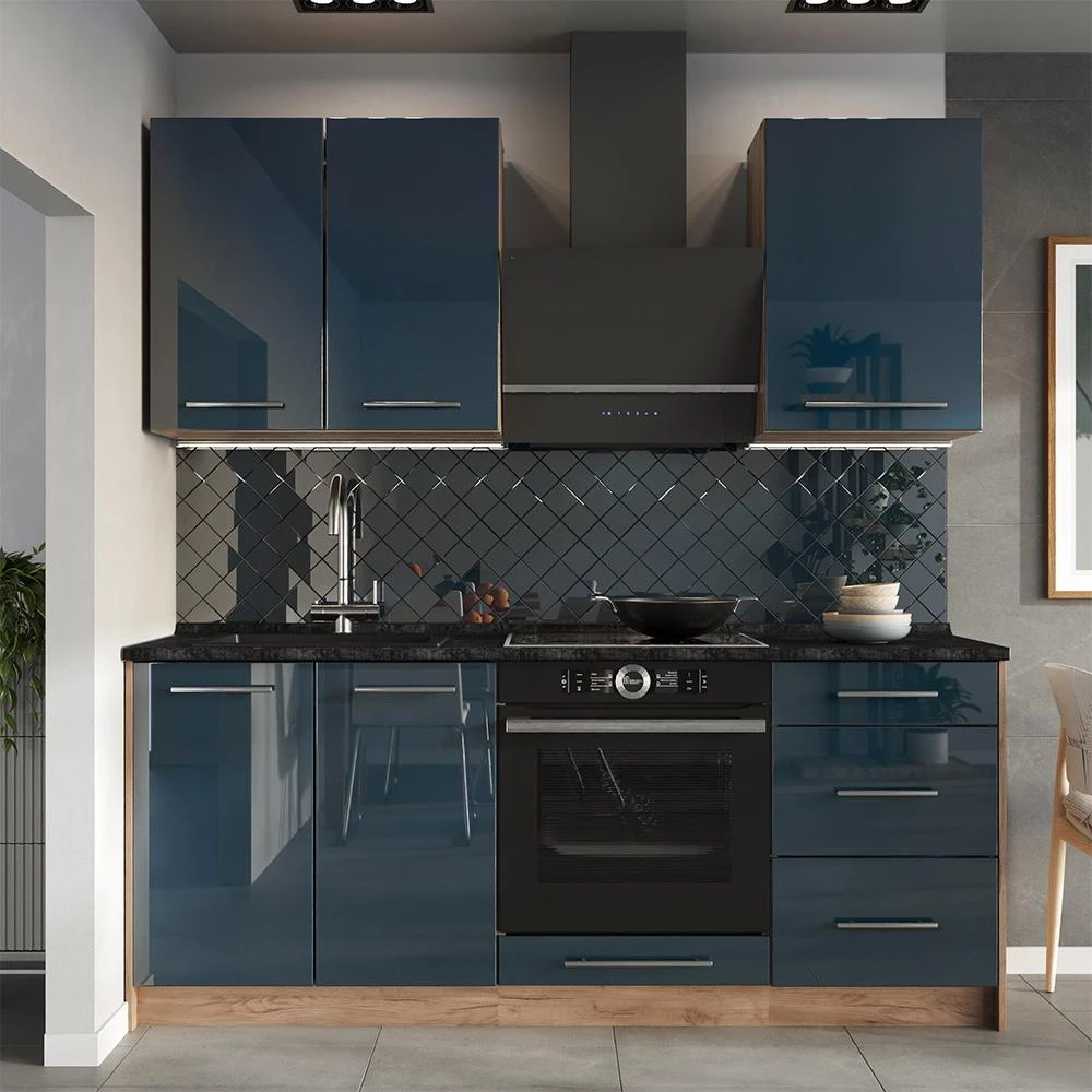 Wastafelkast Fame-Line Donkerblauw hoogglans/Goudkleurig Eiken 100 cm zonder werkblad Vicco
