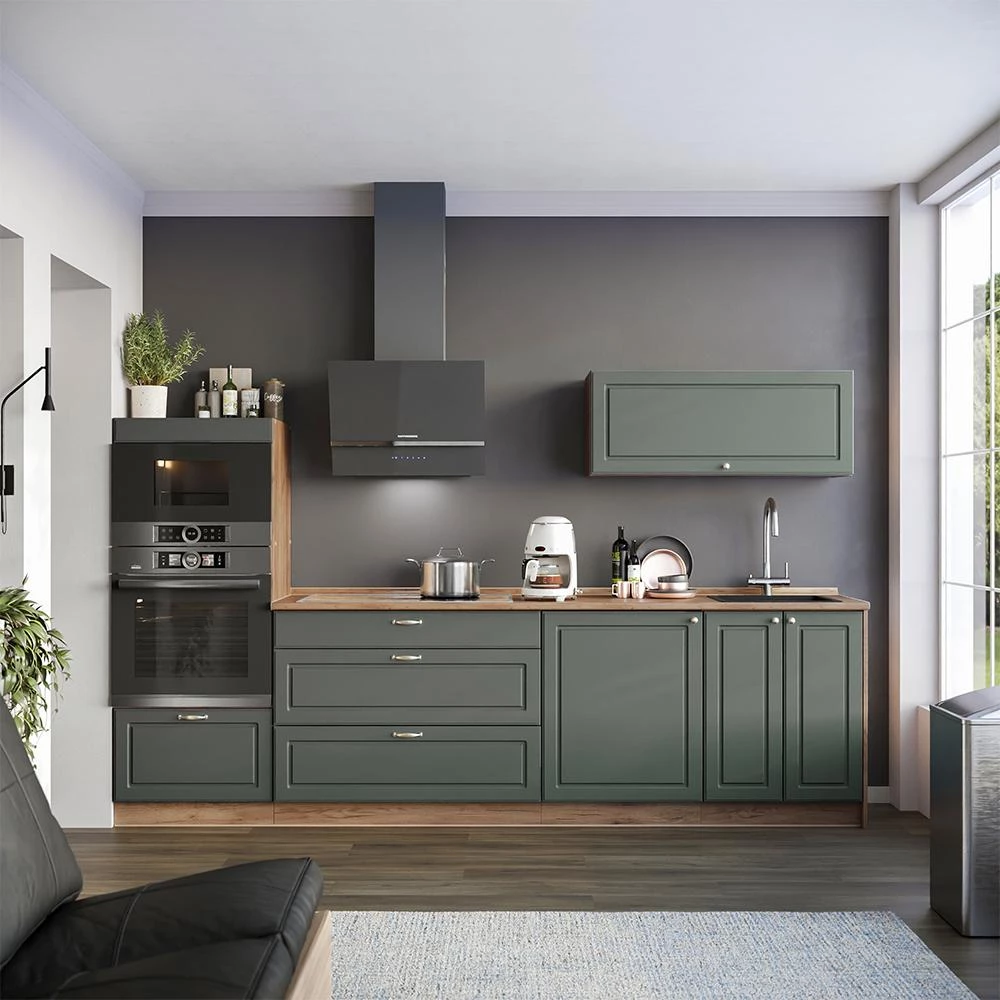 Küchenunterschrank Fame-Line Grün-Gold Landhaus/Goldkraft Eiche 100 cm Arbeitsplatte Anthrazit Vicco