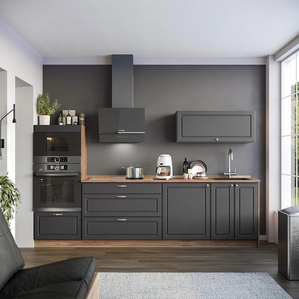 Küchenunterschrank Fame-Line Anthrazit-Gold Landhaus/Goldkraft Eiche 100 cm, AP Eiche Vicco