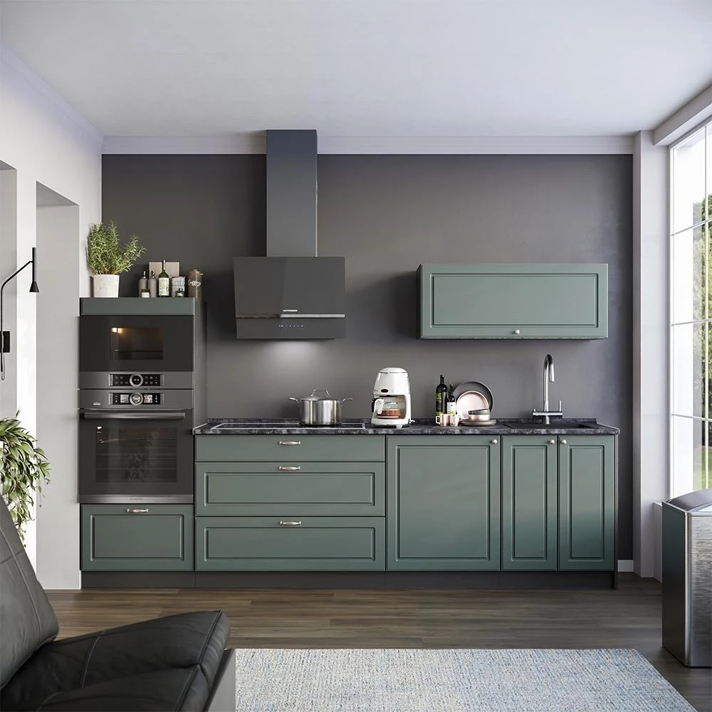 Küchenunterschrank Fame-Line Grün-Gold Landhaus/Anthrazit 100 cm Arbeitsplatte Anthrazit Vicco