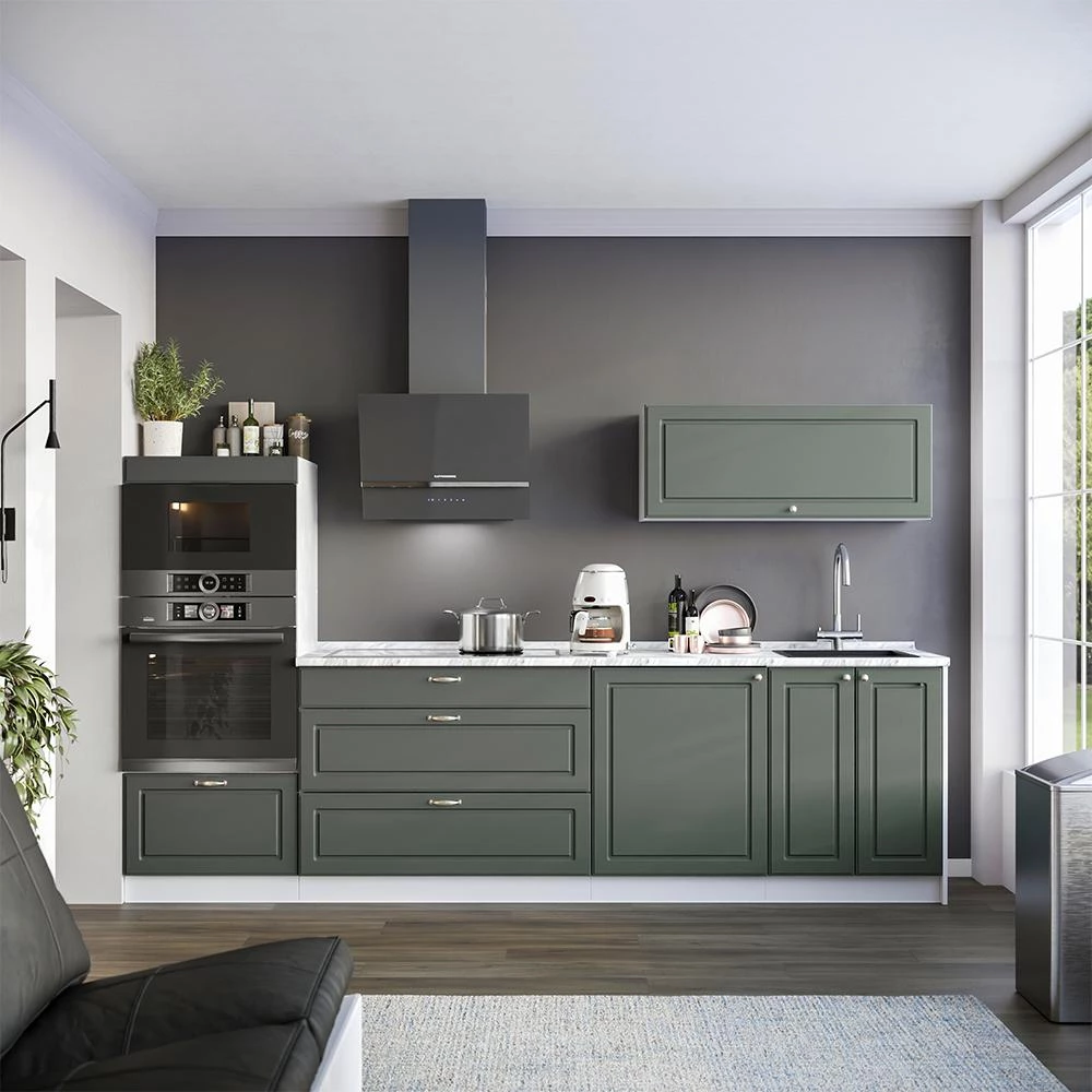 Küchenunterschrank Fame-Line Grün-Gold Landhaus/Weiß 100 cm Arbeitsplatte Marmor Vicco