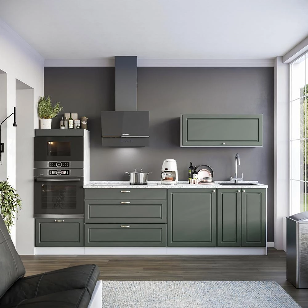 Küchenunterschrank Fame-Line Grün-Gold Landhaus/Weiß 100 cm Arbeitsplatte Anthrazit Vicco