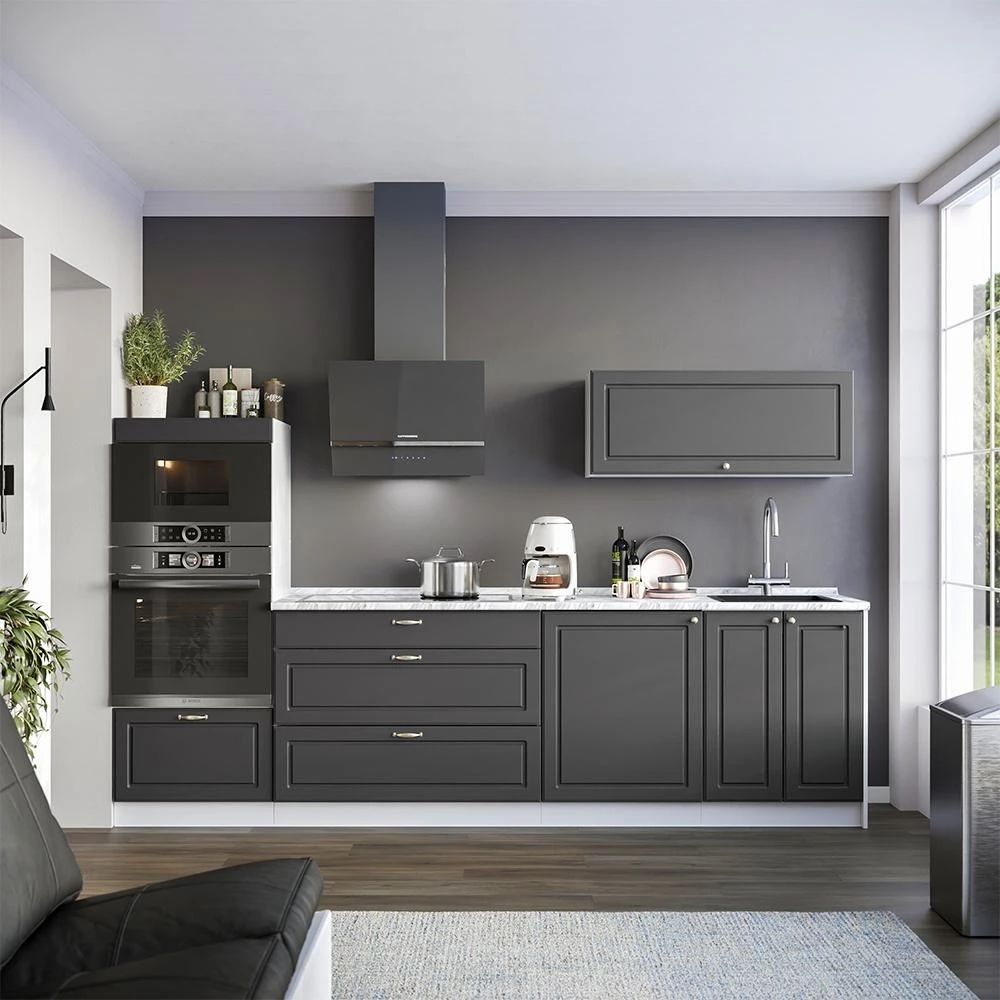 Küchenunterschrank Fame-Line Anthrazit-Gold Landhaus/Weiß 100 cm Arbeitsplatte Marmor Vicco