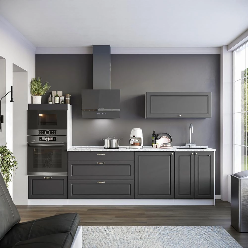 Küchenunterschrank Fame-Line Anthrazit-Gold Landhaus/Weiß 100 cm Arbeitsplatte Goldkraft Eiche Vicco