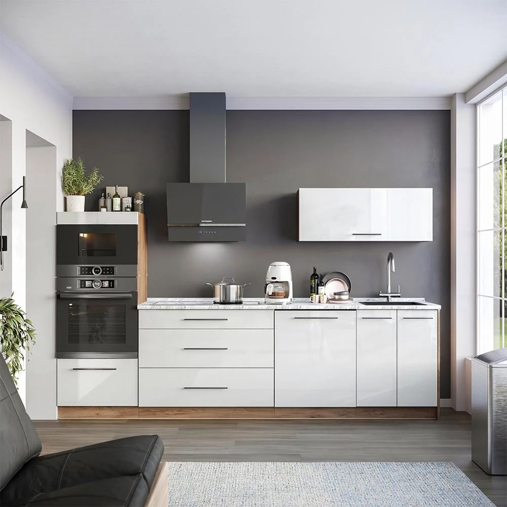 Keukenonderkast Fame-Line Wit Hoogglans/Goudkleurig Eiken 100 cm zonder werkblad Vicco