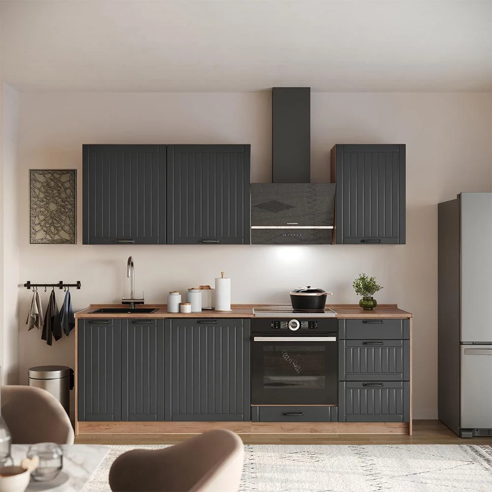 Küchenunterschrank Fame-Line Dunkelgrau/Goldkraft Eiche 60 cm mit 1 Tür Arbeitsplatte Goldkraft Eiche Vicco