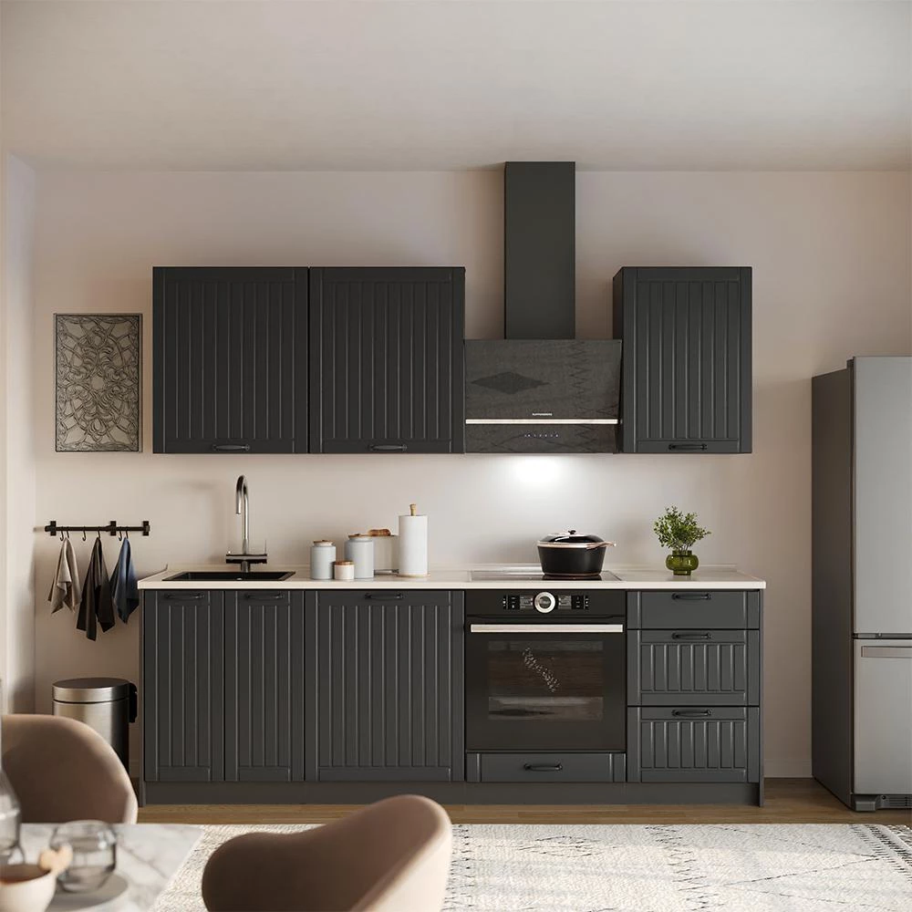 Küchenunterschrank Fame-Line Dunkelgrau/Anthrazit 60 cm mit 1 Tür Arbeitsplatte Goldkraft Eiche Vicco