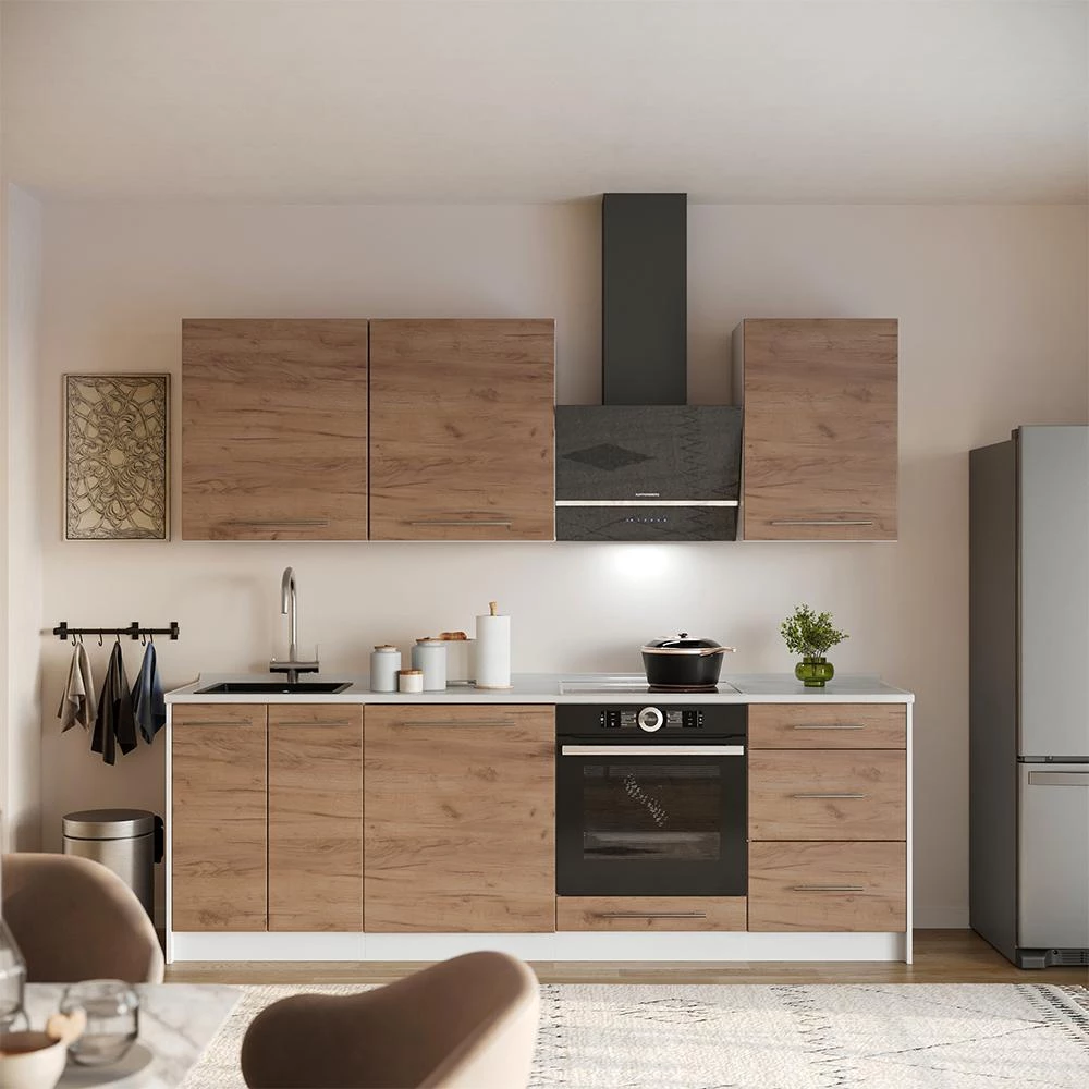 Küchenunterschrank Fame-Line Goldkraft Eiche/Weiß 60 cm mit 1 Tür Arbeitsplatte Marmor Vicco
