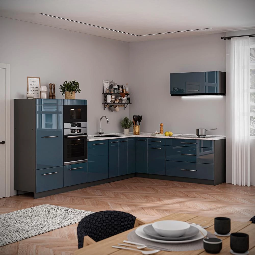 Hängeschrank Fame-Line Dunkelblau Hochglanz/Anthrazit 100 cm Vicco