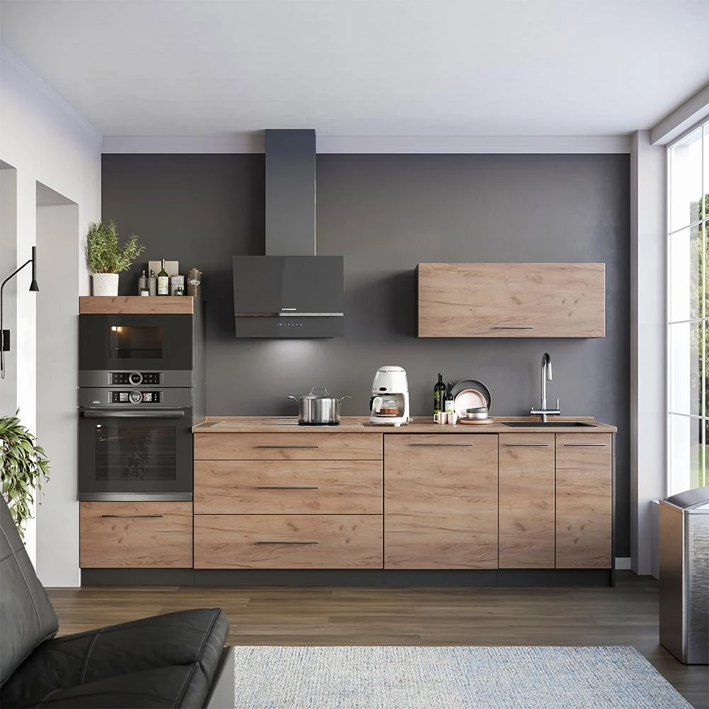 Cucina componibile Fame-Line Rovere dorato/Antracite 280 cm senza piano di lavoro Vicco