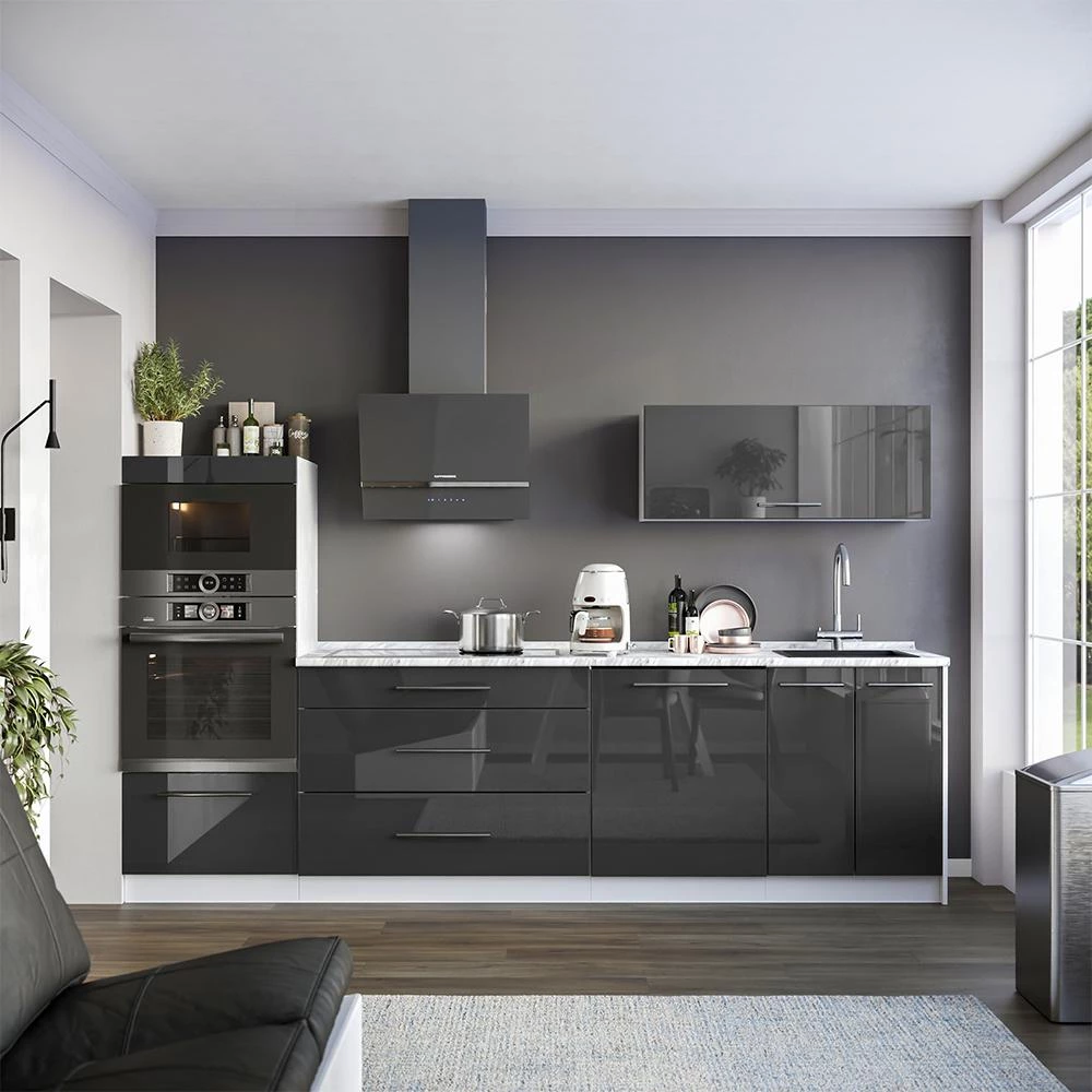 Cucina componibile Fame-Line Antracite lucido/Bianco 280 cm senza piano di lavoro Vicco