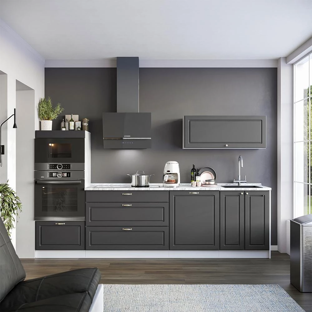 Cuisine Fame-Line Anthrazit-Gold Landhaus/Blanc 280cm, PT Anthracite Vicco