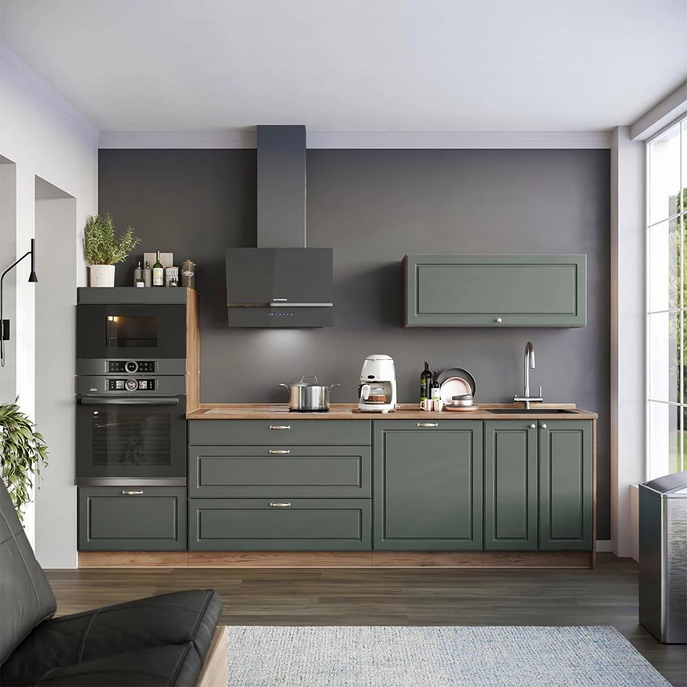 Cucina componibile Fame-Line Verde-oro country/Rovere dorato 280 cm piano di lavoro Antracite Vicco