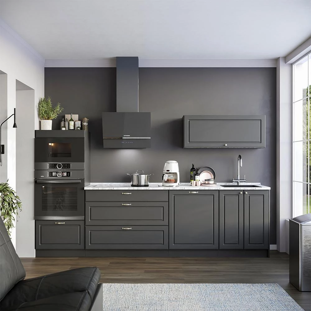 Cucina componibile Fame-Line Oro-antracite country/Antracite 280 cm piano di lavoro Rovere dorato Vicco