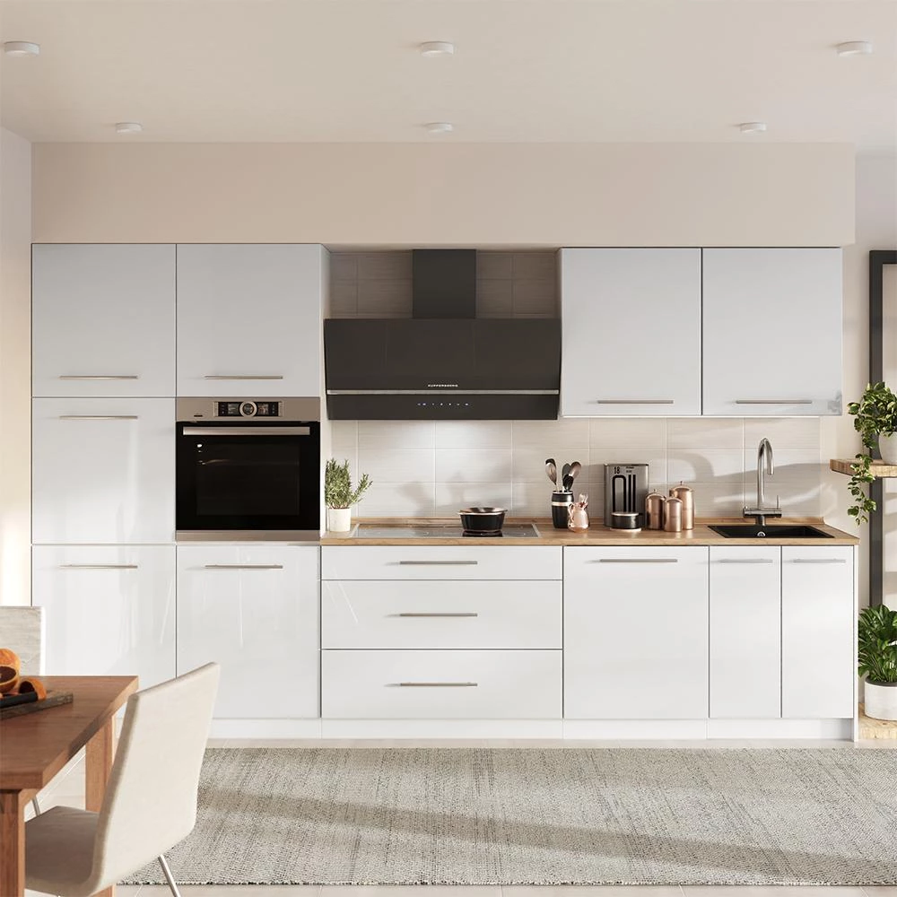 Cuisine Fame-Line Blanc Haute brillance/Blanc 340cm, PT Chêne Vicco