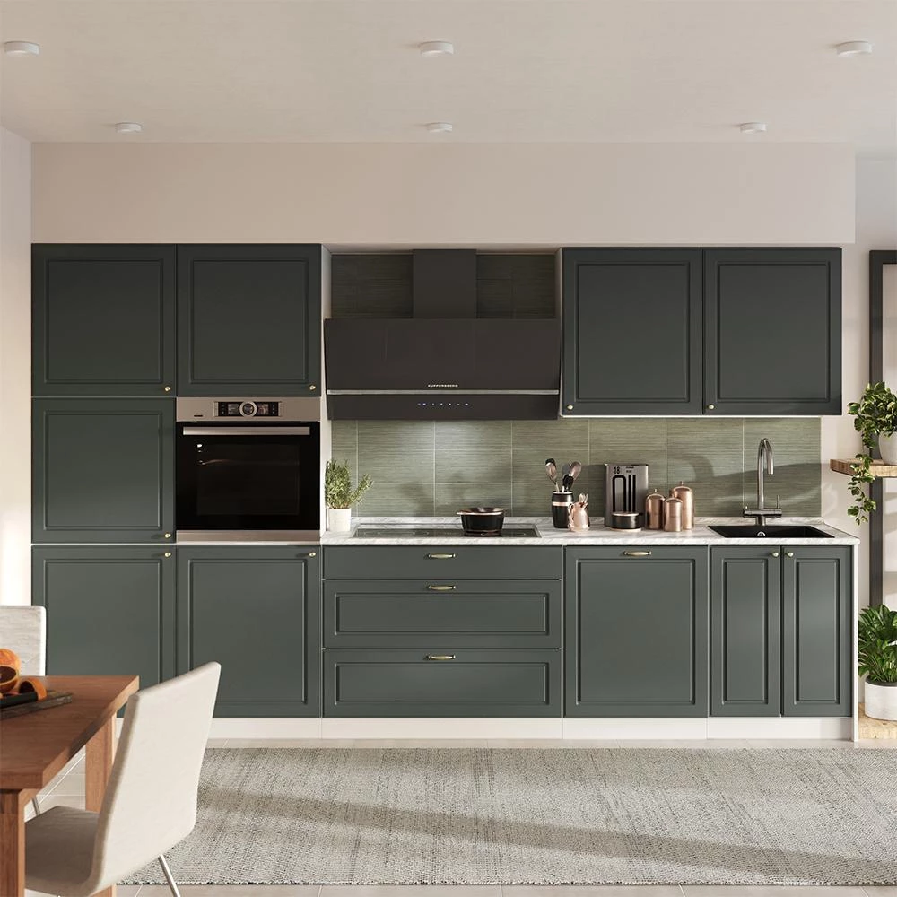 Cucina componibile Fame-Line Verde-oro country/Bianco 340 cm piano di lavoro Antracite Vicco