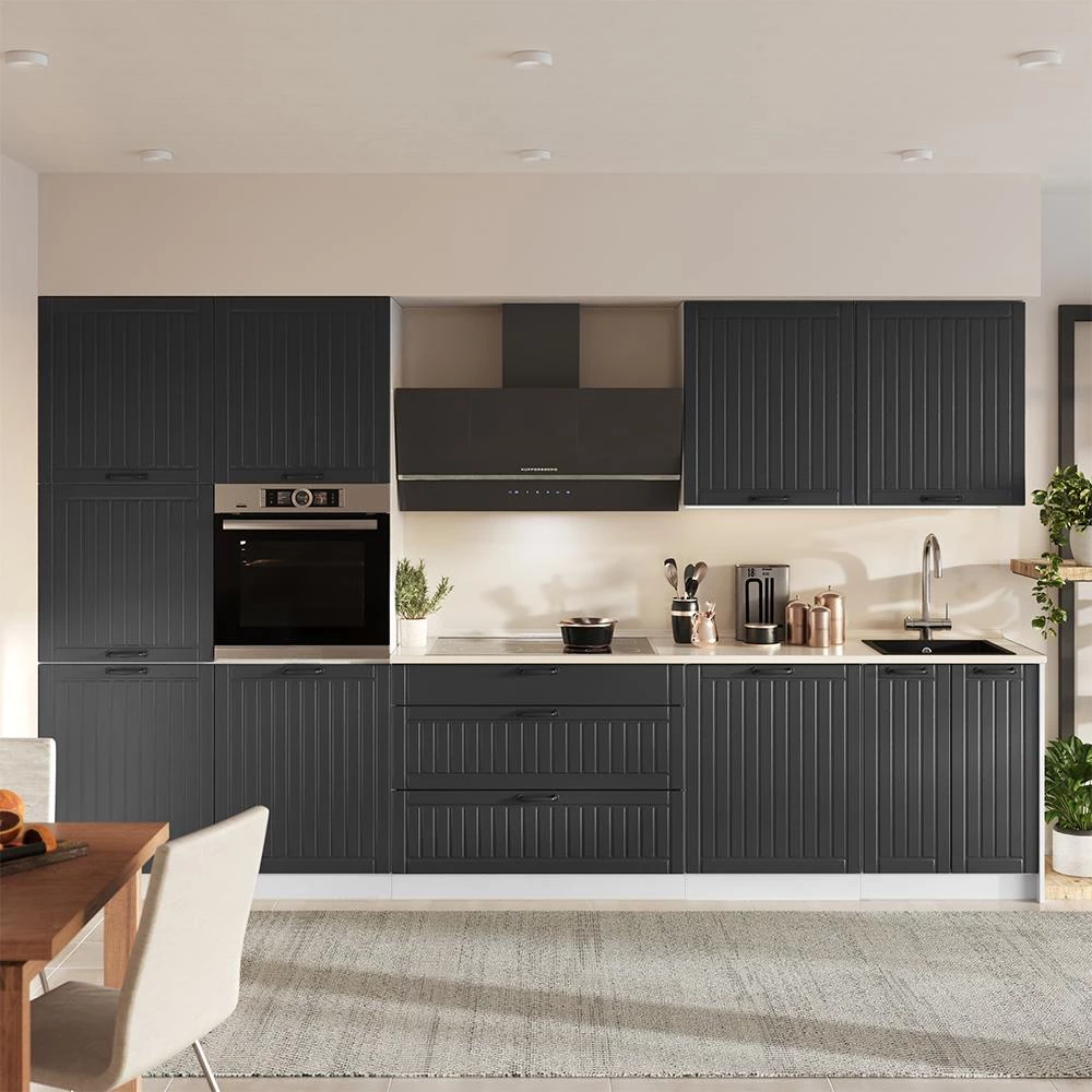 Cucina componibile Fame-Line Grigio scuro/Bianco 340 cm piano di lavoro Rovere dorato Vicco