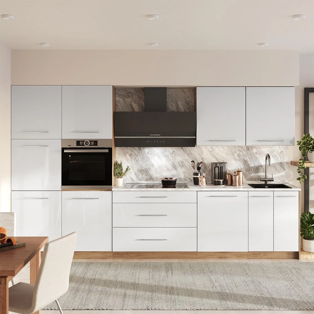Cucina componibile Fame-Line Bianco lucido/Rovere dorato 340 cm senza piano di lavoro Vicco