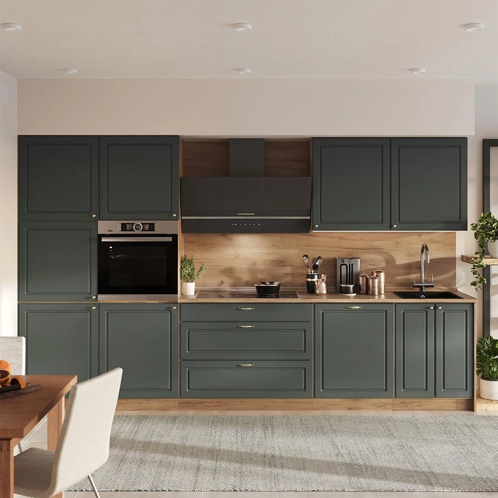 Cucina componibile Fame-Line Verde-oro country/Rovere dorato 340 cm piano di lavoro Rovere dorato Vicco
