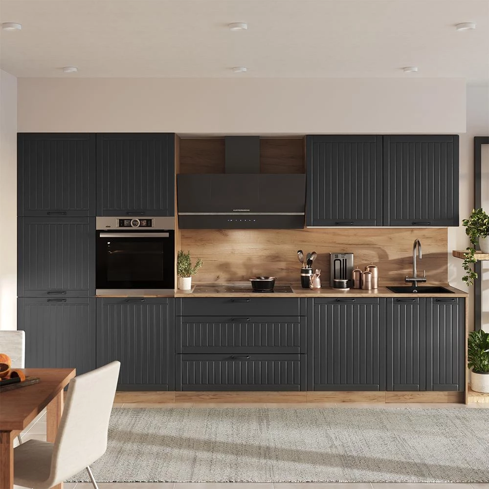 Cucina componibile Fame-Line Grigio scuro/Rovere dorato 340 cm piano di lavoro Antracite Vicco