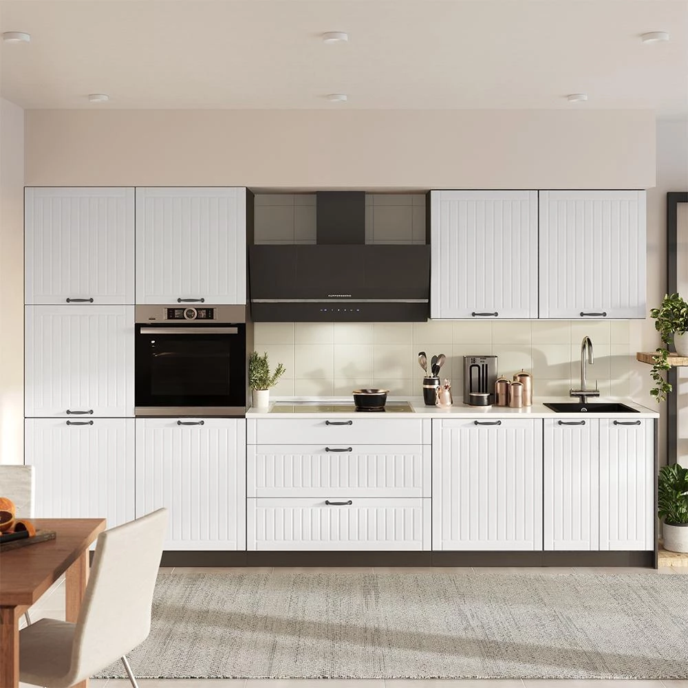 Cucina componibile Fame-Line Bianco country/Antracite 340 cm piano di lavoro Marmo Vicco
